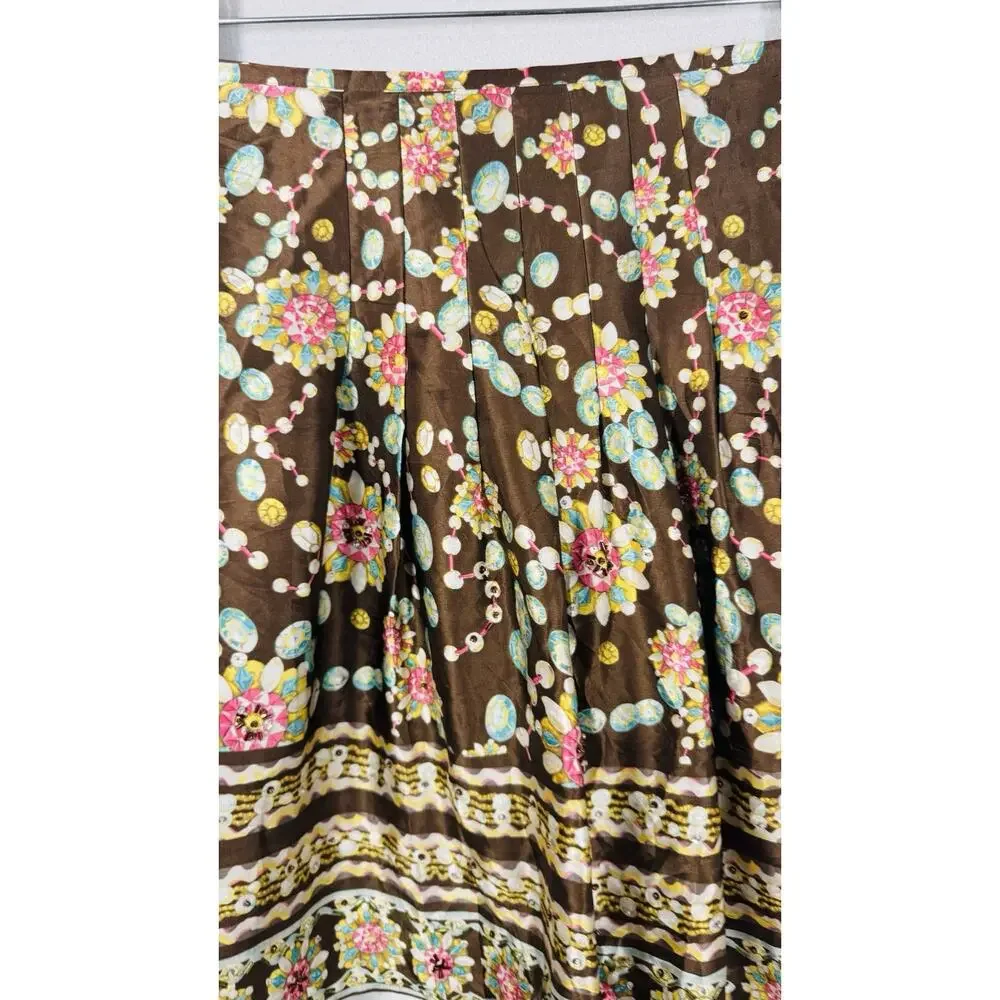New York City Design Co Brown Gem Print Beaded Sequin Skirt 8 Petite Pleated
